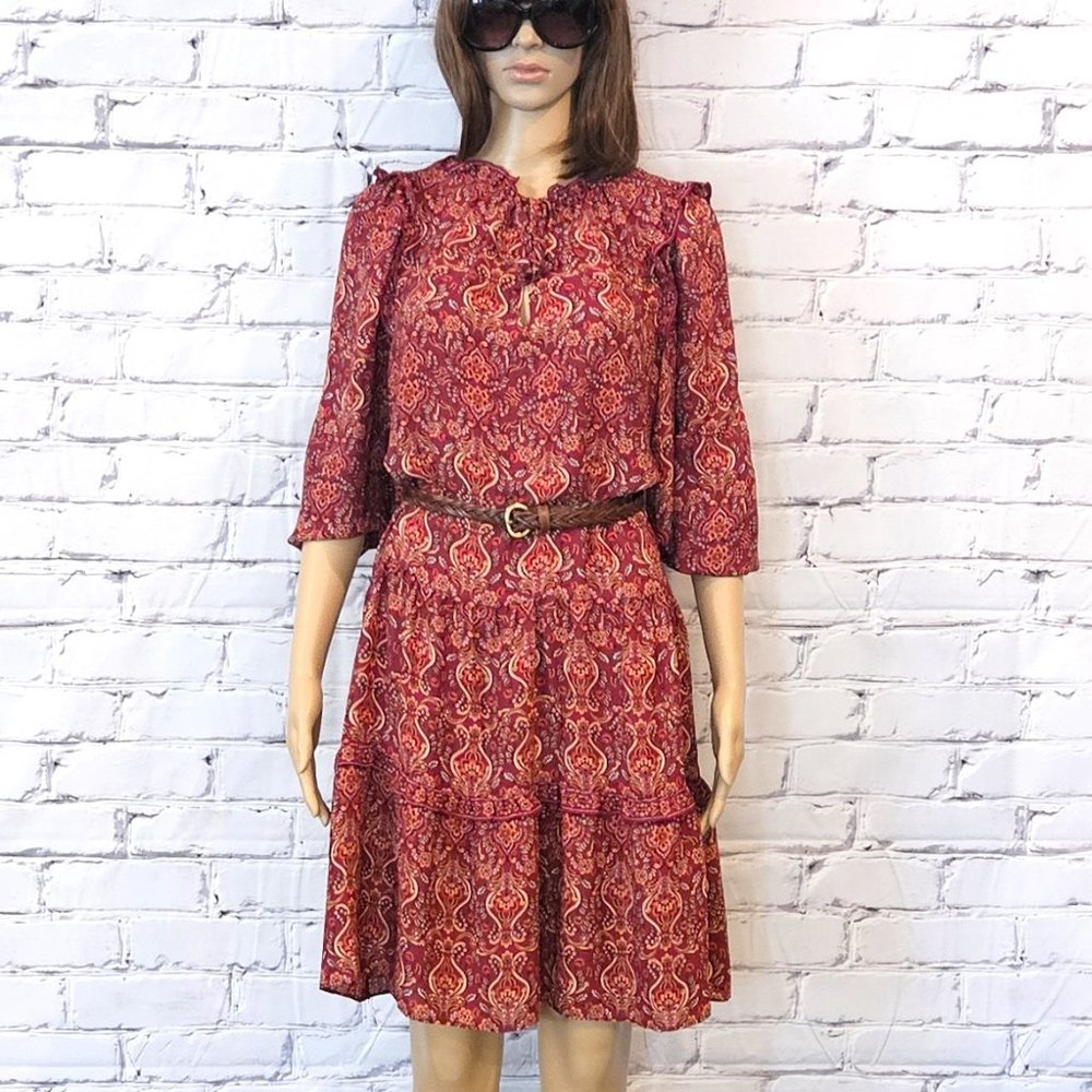 NWT!!! MAX STUDIO, Boho burgundy long sleeve floral pattern dress, size: large - Picture 14 of 15